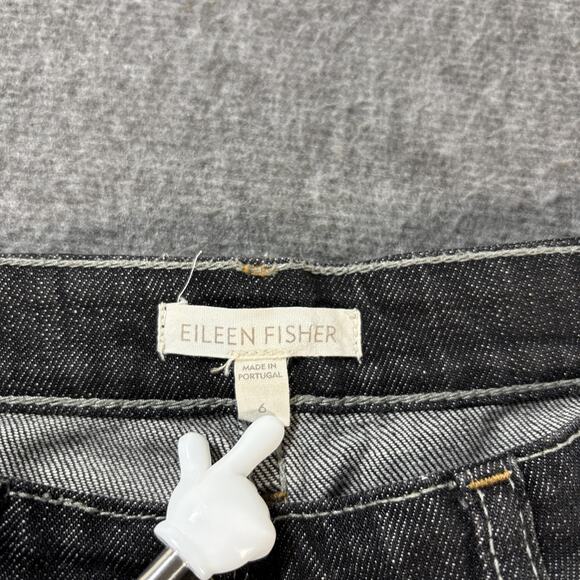Eileen Fisher Jeans Womens 6 Black‎ Straight Leg Denim Portugal Classic Stretch - Picture 2 of 5